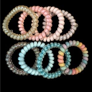 Pastel Spiral Hair Tie Collection teleties bundle lot rainbow and glitter